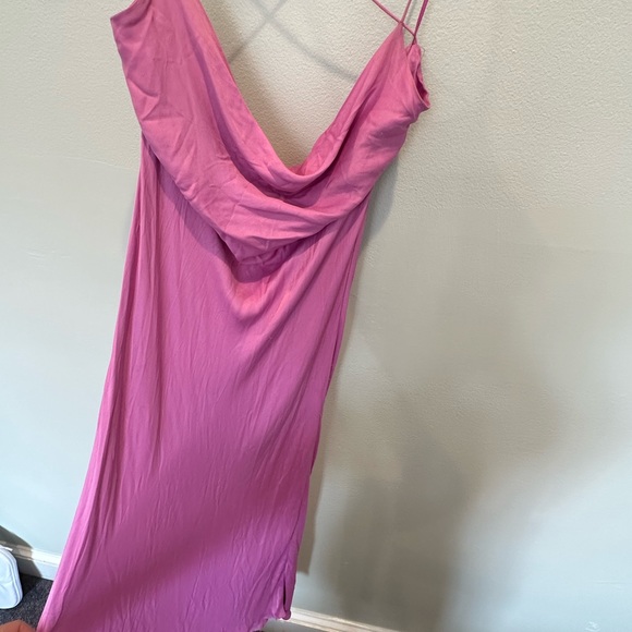 Pink Silk Cowl Neck Midi Dress Zara - Picture 2 of 4
